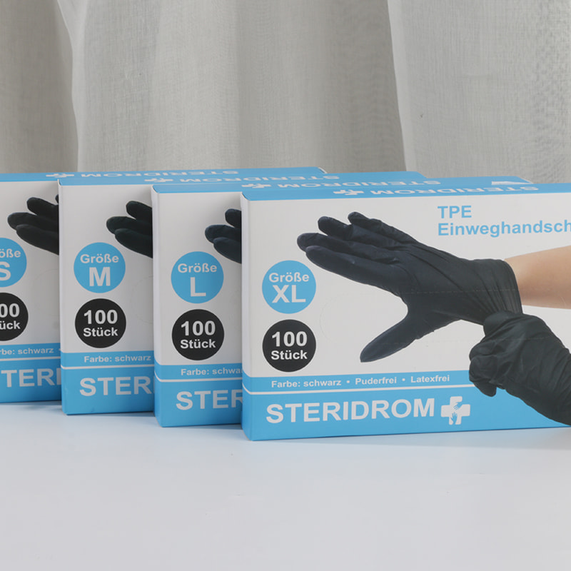 Buena resistencia a la temperatura Guantes negros de TPE (patrón de rombos)