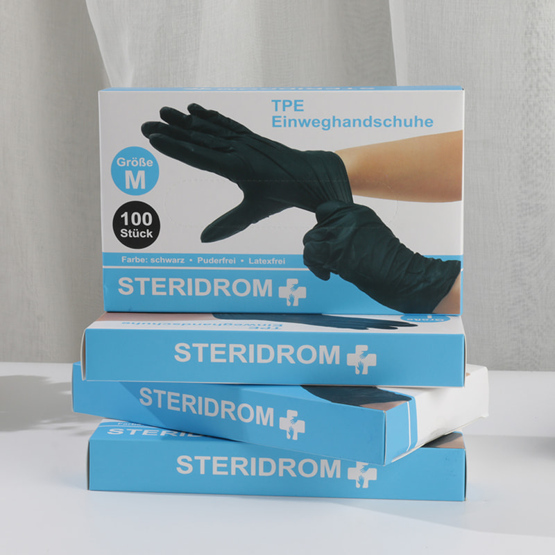 Buena resistencia a la temperatura Guantes negros de TPE (patrón de rombos)