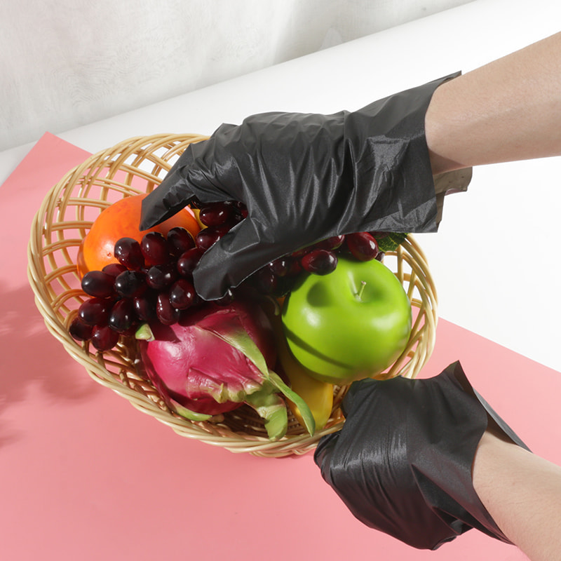 Buena resistencia a la temperatura Guantes negros de TPE (patrón de rombos)